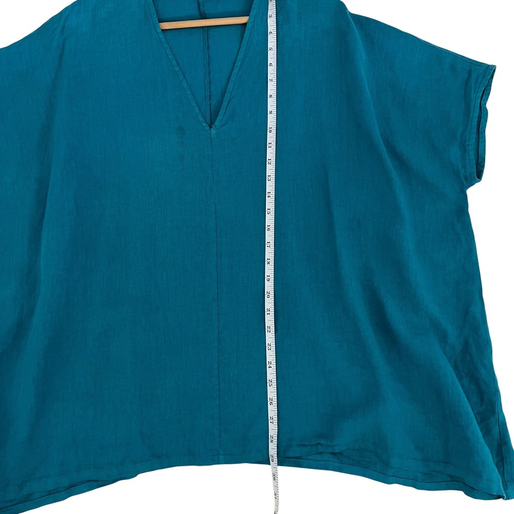 Bryn Walker 100% Linen Dark Teal Baxter Short Sleeve Sharkbite Hem Tunic Top XL - Picture 13 of 13